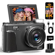 XLURC Digital Camera, 8K UHD, 88MP, Autofocus, 18X Digital Zoom, 3-Inch 180 Flip Screen, WiFi Enabled, Gunmetal, WD300-1-8K