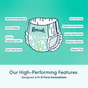 Rascals Premium 360 Absorbent Pull-On Disposable Baby Diapers, Size 5, 52 Count