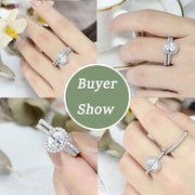 Wuziwen Halo Oval Cut Engagement and Wedding Ring Set, 925 Sterling Silver, White Cubic Zirconia, Size 7