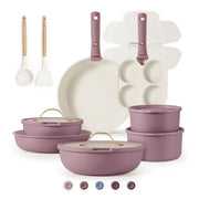 Carote 20-Pcs Nonstick Cookware Set with Detachable Handles Purple