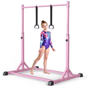 Primy Gymnastics Bar for Kids, Adjustable Height 39-61in, Steel Frame with Fiberglass Rail, Stable Triangle Base, Supports 230 lbs, Pink