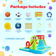 WELLFUNTIME Inflatable Water Slide Bounce House with Dual Slides, Climbing Wall, Splash Pool, Water Cannons, and Blower, 191 x 157.5 x 100 in