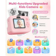 Prysyed Bll2 Kids 1080P Instant Print 12MP Camera, Pink