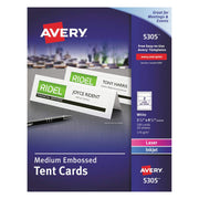 Avery Tent Cards, Embossed Border, Heavyweight Matte White Cardstock, 2.5 in x 8.5 in, 100 Pack