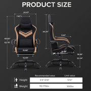 GTRACING GTW-300-BLACK Ergonimic Fabric Reclining Gaming Chair with Footrest and Linkage Armrests, Black