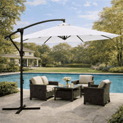 Napwant 10ft Patio Cantilever Outdoor Umbrella, Hanging Offset Design, White, Crank Opening, Adjustable Tilt, Steel Cross Stand Included