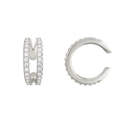 Believe By Brilliance Fine Silver Plated Four Pair Earring Set with Ear Cuff, Cubic Zirconia and Simulated Pearl, Silver