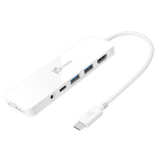 j5create JCD373 USB-C Mini Hub USB 4K HDMI 3.1 5Gbps microSD & SD Card Reader, White