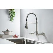 GULICA Wall Mount Kitchen Faucet, 8 Inch Center, Pull Down Sprayer with Three Functions, Commercial Style, Brushed Nickel