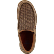 Twisted X Men's Slip-On Driving Moc, Full-Grain Leather Basketweave, CellStretch Comfort, Slip-Resistant Rubber Outsole, Bomber, Size 9 W, MXC0018