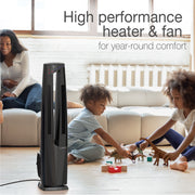 LASKO FHV801 Oscillating All Season Tower Fan and Space Heater with Remote and Timer Black