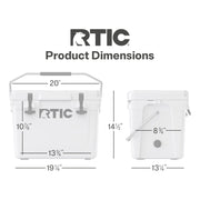 Rtic 89292763 20 QT Ultra-Tough Rotomolded Hard-Sided Ice Chest Cooler, White, Fits 30 Cans