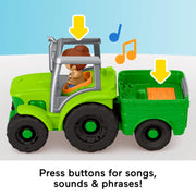 Fisher-Price Little People Push and Play Tractor Musical Toy with 2 Figures for Toddlers JCW70