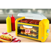Nostalgia OMHDRTO8YW Yellow Hot Dog Roller with 2-Cooking Racks