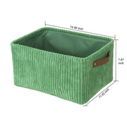 Mainstays MS3500021874004 Green Corduroy Decorative Storage Basket with Leather Handles