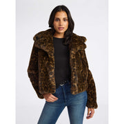 Sofia Vergara Women's and Women's Plus Size Faux Fur Chubby Jacket, Sizes S, Leopard Dark