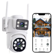 Merkury Innovations MI-CW084-199W Smart Outdoor Camera 1080p - Dual Lens Pan-Tilt Security Cam, White (1-Pack)