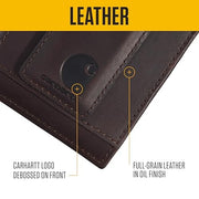 Carhartt Men's Oil Tan Full-Grain Leather Slim Bifold Wallet with RFID Blocking, Dark Brown