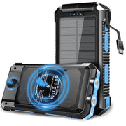 Yelomin 49800mAh Solar Power Bank, Portable Charger with 22.5W Fast Charging USB-C, Wireless Charging for Apple Watch and iPhone, Waterproof, Dustproof, Drop-Resistant, Camping Flashlight, Blue