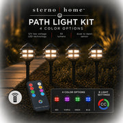 Paradise Color-Changing Low Voltage LED Path Light Kit, 3000K Warm White with Remote Control, Black, 4-Pack, GL44040
