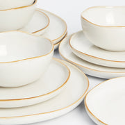 Pokini 12-Piece Stoneware Dinnerware Set with Reactive Glaze Finish, White, Service for 4