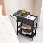 Yoobure YB-X-CZFGBZ-DG02 End Table with Charging Station, Flip-Top Drawer, Dark Grey