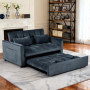 BSHTI Modern Velvet Loveseat Sofa Bed, 3-Position Adjustable Backrest, Convertible Twin Sleeper, Side Storage Pockets, Square Tufted, Solid Wood Frame, Black