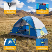 Gianna 2 Person Waterproof Camping Tent with Rainfly, Mesh Windows and Skylights, Lightweight Portable Dome Tent, Blue, OC-ZPV13YD-2NBU