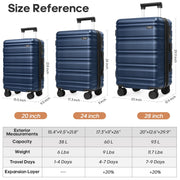 MIUSSE 5 Piece Luggage Set - 100% PC Luggage Set 20in 24in 28in - Blue