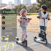 RCB R12 Kids Electric Scooter, 130W Motor, 3-Speed Settings, 6.5 Miles Range, Foldable Carbon Fiber Frame, LED Headlight and RGB Lights, Black