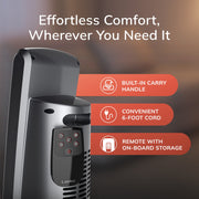 Lasko Digital Ceramic Tower Space Heater, 1500W, Black, 29 in, Remote Control, Adjustable Thermostat, Oscillation, Timer CT30754