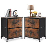 ZUNMOS Nightstand Set of 2 with 2 Removable Fabric Drawers, Steel Frame, Water-Resistant Wooden Top, Adjustable Legs, Rustic Brown