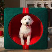 Vibrant Life Holiday Gift Extra Large Pet Bed, Green Corduroy Cube with Red Bow, 36 in x 27 in x 36 in