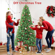 Firstness 7.5ft Pre-Lit Artificial Christmas Tree with 450 Warm White LED Lights, 1300 Branch Tips, Pine Cones and Red Berries