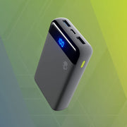 Skullcandy Stash Fat 2 Portable Power Bank, 10,000 mAh, Fast Charging 18W, USB-A and USB-C, Chill Gray and Yellow, S7PZZ-P916