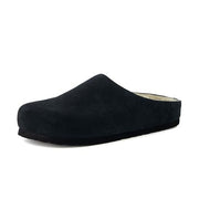 CUSHIONAIRE Heath Genuine Suede Mens Slippers with Faux Fur Lining, Memory Foam, Indoor Outdoor, Black 8