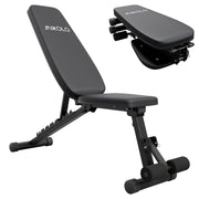 Mikolo Adjustable Weight Bench with 9 Positions, Nordic Curl, 3-in-1 Detachable Leg Holder, Foldable Design, Heavy-Duty Steel Frame, Red