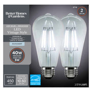 Better Homes & Gardens Vintage LED Light Bulb, ST19, 40W Equivalent, Daylight 5000K, Dimmable, E26 Base, 2 Pack
