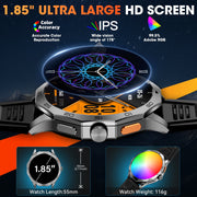 Haulvean Military Smart Watch for Men, 1.85-Inch HD Touchscreen, Wireless Call, 100+ Sport Modes, Heart Rate Monitor, Zinc Alloy Case, Black