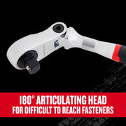 Craftsman V-Series 1/2 in Drive Comfort Grip Flex Head Ratchet, 96-Tooth, 180 Degree Articulating, CMMT86335V