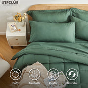 YEPCLUB 7-Piece King Size Comforter Set, Green Reversible Bed in a Bag, Bedding Set with Sheets, Pillowcases & Shams
