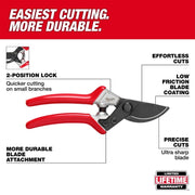 Milwaukee Tool 48-22-9363 3/4 in. Cut Capacity High Carbon Steel Blade Bypass Pruning Shears, Slip-Resistant Handles, Ambidextrous Design