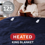 Sunbeam 13711 Electric Heated Bed Blanket Navy Soft Microplush 12 Heat Settings King 90 x 100
