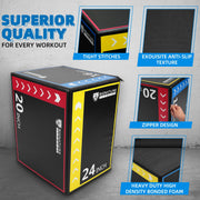 Signature Fitness 3-in-1 Foam Plyometric Jump Box, Adjustable Height 16/20/24 Inch, Anti-Slip Surface