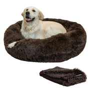 Best Friends by Sheri Donut Shag Pet Bed and Blanket Set, Orthopedic Support, Dark Chocolate, Large 36x36x9 in, 5033