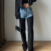 Panan Fashionable High Waisted Two Tone Patchwork Flared Denim Jeans for Women with Retro Inspired Unique Design