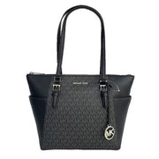 Michael Kors 35T0SCFT3B-001 Charlotte Large Top Zip Tote (Black Signature)