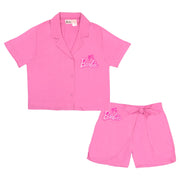 Barbie Big Girls Pink Half Sleeve Button Down Shirt and Tie Knot Shorts Set, Rayon, Classic Fit, 1BN040ABGAZ178
