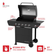 Nexgrill 5-Burner Gas Grill with Side Burner, 67,000 BTUs, 618 sq in Cooking Area, Stainless Steel Panel, Black, 720-1142