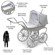 Badger Basket London Doll Pram ,fits American Girl dolls, Gray